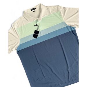 Peter Millar Cornwall Color Block Polyester Spandex Tailored‎ Polo Blue Shirt XL